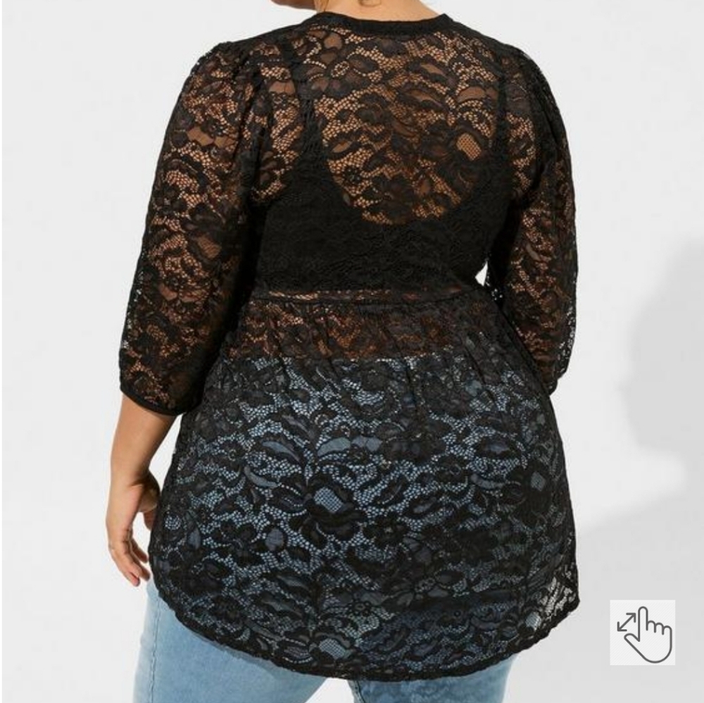 Baby Doll Sheer Lace Button Down Tunic - Picture 2 of 2
